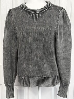 NWT Scoop Black Soot Acid Wash Long Sleeve Puff Shoulder Sweater Large